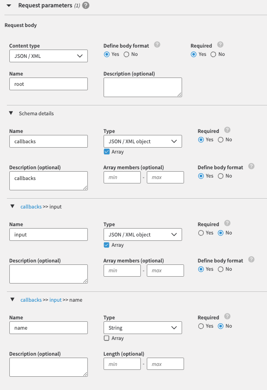Example request parameters for the Authenticate API resource