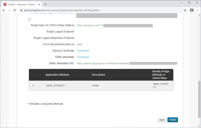 Screen capture of the PingOne for Enterprise SSO URL fields with the SSO URL value saved to a temporary location.