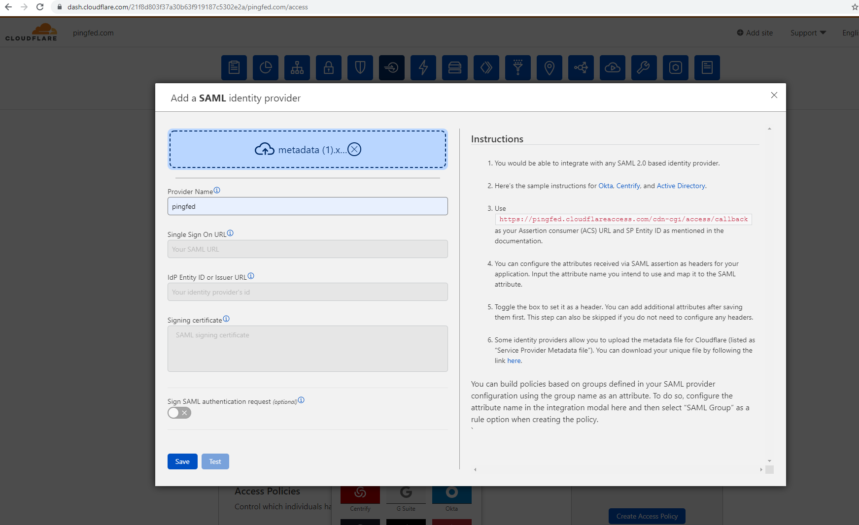 Configuring SAML SSO with Cloudflare and PingFederate | Configuration ...