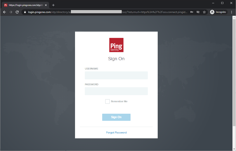 Screen capture of PingOne for Enterprise sign on screen.