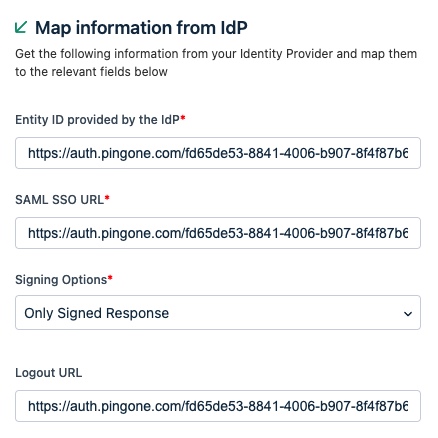 Screen capture of Freshworks Map information from IdP section.