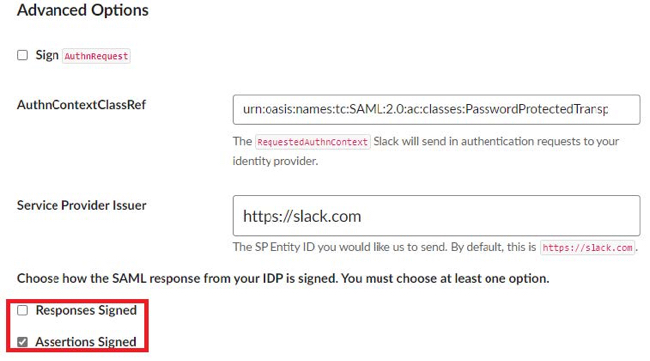 Screen capture showing where to clear the Responses Signed check box in the Advanced Options section.