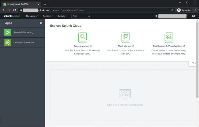 Screen capture of the Splunk Cloud homepage.