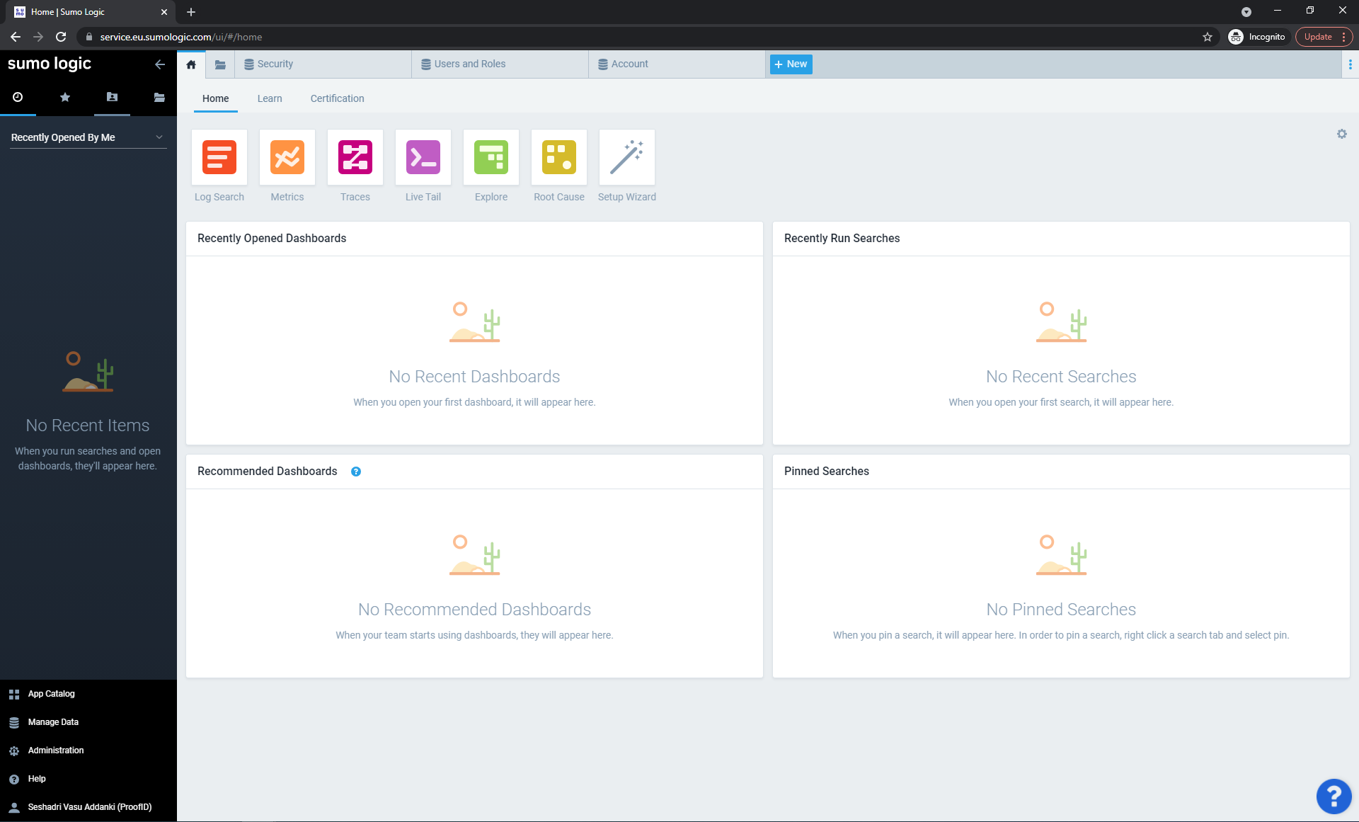 Screen capture of SumoLogic dashboard.