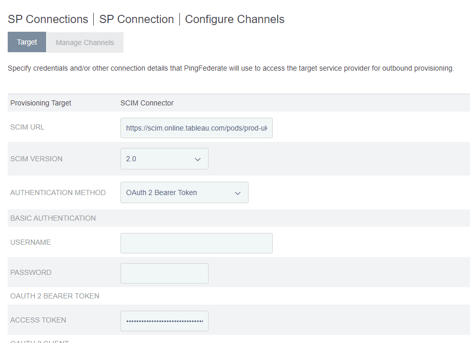 Screen capture of PingFederate SP Connection channel configuration.