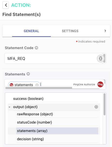 Screen capture of Statements options for a PingOne Authorize connector.