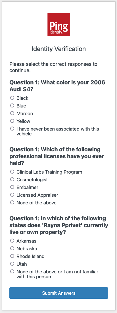 Screen capture of the user-facing page created by the InstantID Q&A capability.