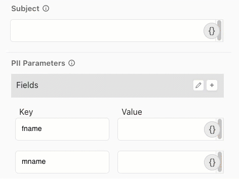 An animated image that shows the user inserting the username variable in the Subject field.