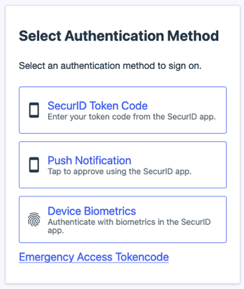 A screen capture of the select authentication method interface.