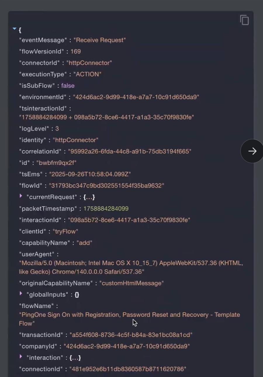 A screen capture showing the expanded event information.