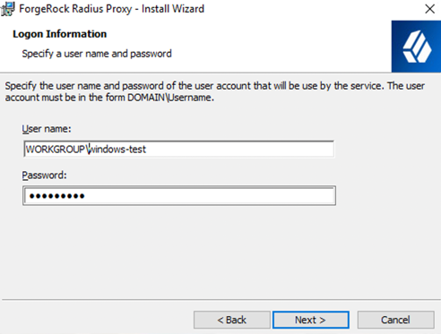 install radius proxy user creds screen