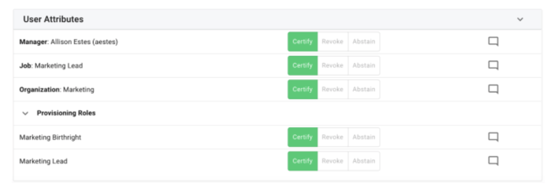 iga attributes panel for user certification