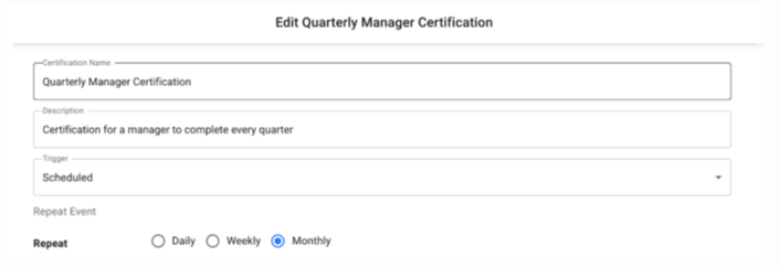 iga edit existing scheduled certification