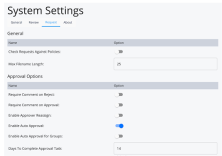 iga system settings request tab