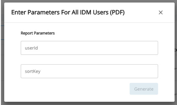 Paramters to be entered when generating a report