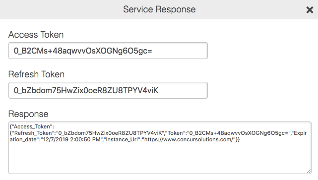 An image of the OAuth Configuration Service response.