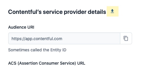 A screen shot that shows the download icon following the page title 's service provider details.