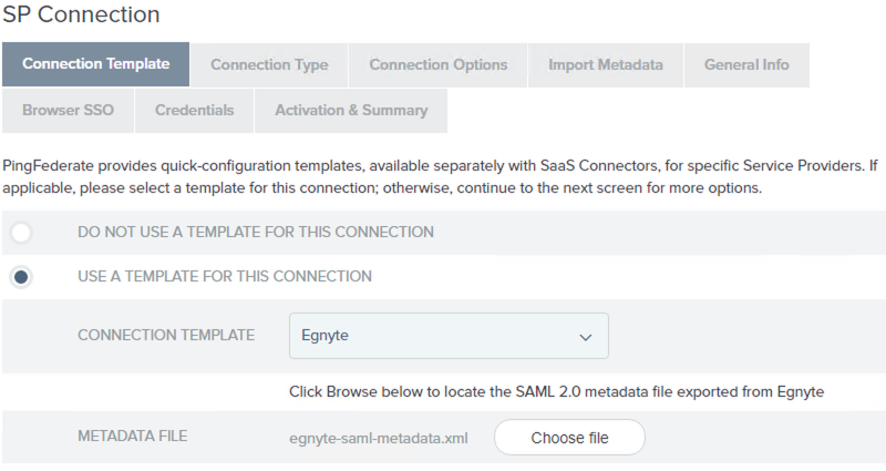 An image of the Connection Template screen.