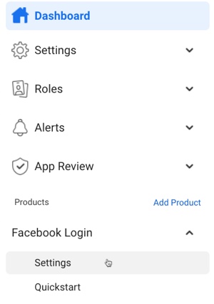 A screenshot that shows the navigation path for the Facebook Login settings.