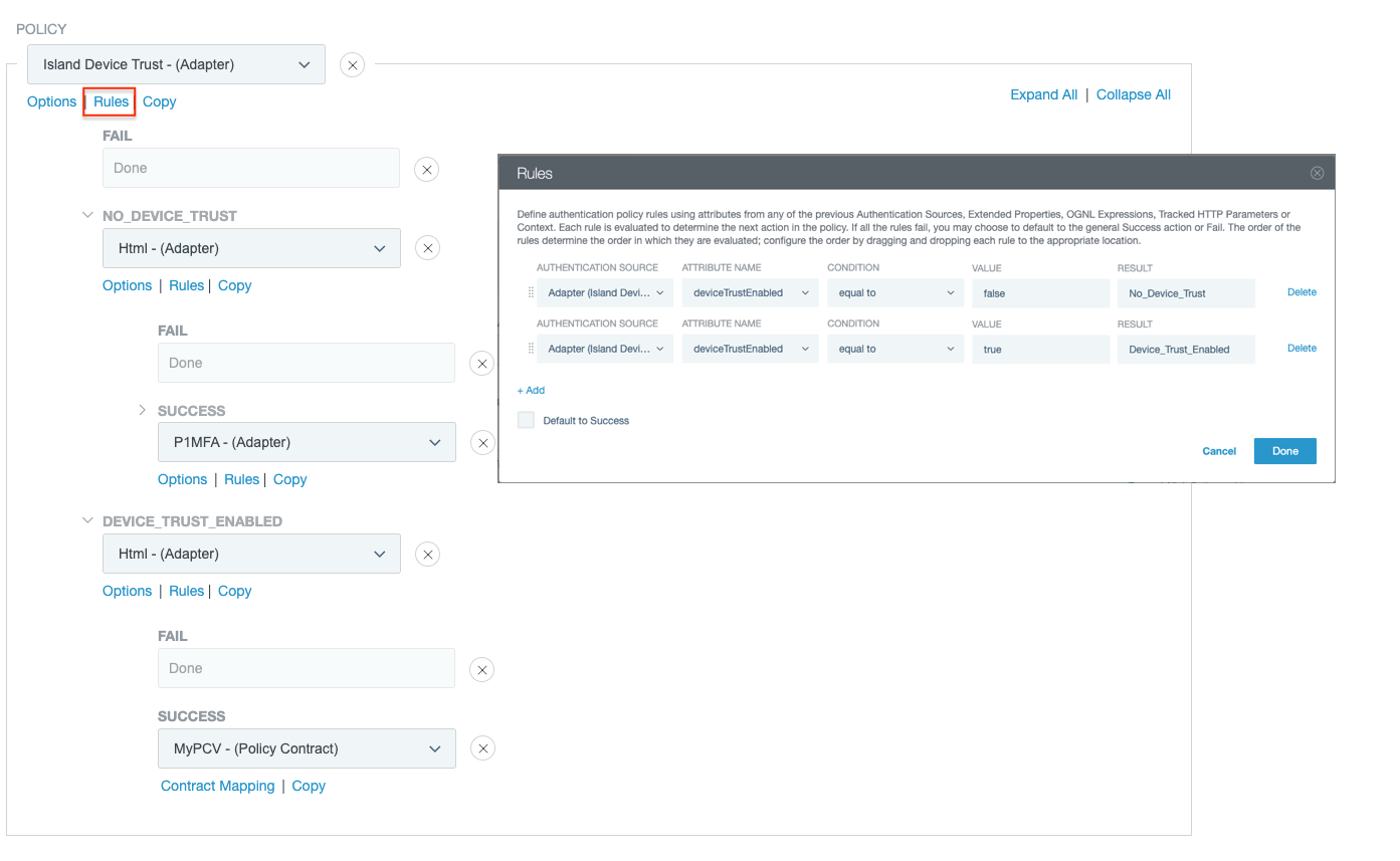 Screen capture of an example policy configuration.