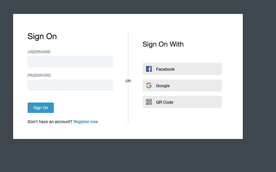 Screen capture of the Sign on window showing QR code as an option.