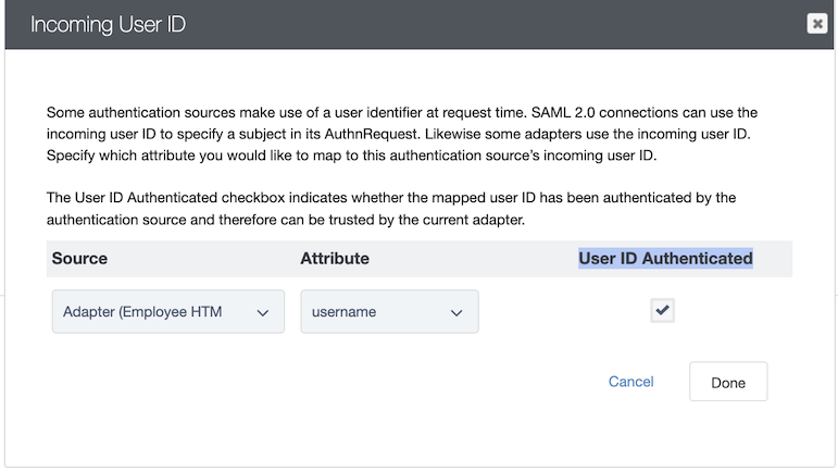 Passing the user ID from the first-factor authentication adapter to the