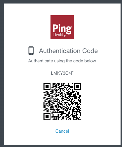 Screen capture of the Authentication Code window showing a QR authentication code.