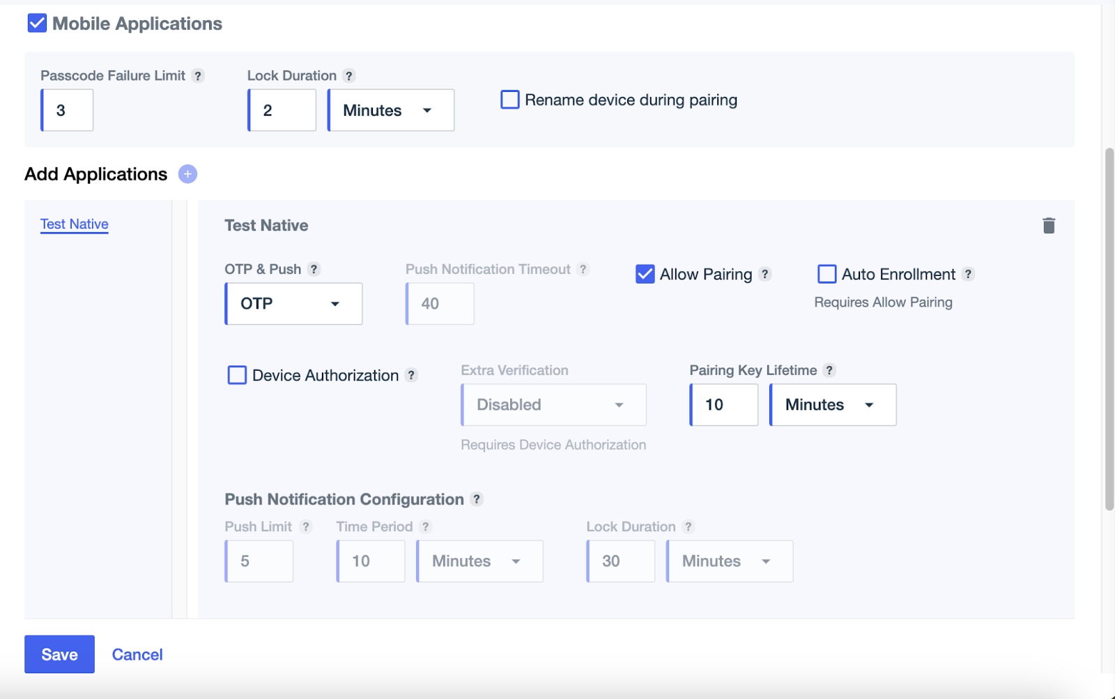 A screen capture that shows the Mobile Applications section.