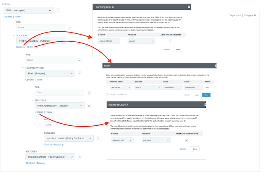 Screen capture of the Policy window showing the options and rule settings.