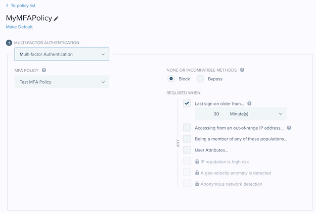 A screen capture which shows the authentication policy.
