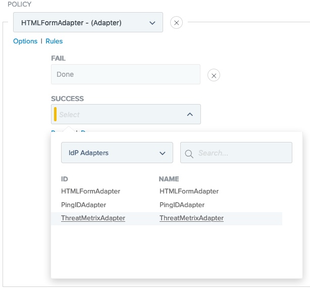 Adding the adapter to the authentication policy.