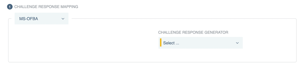 Screen capture of the New Authentication Challenge Policy page with MS-OFBA selected as the Challenge Response Mapping.