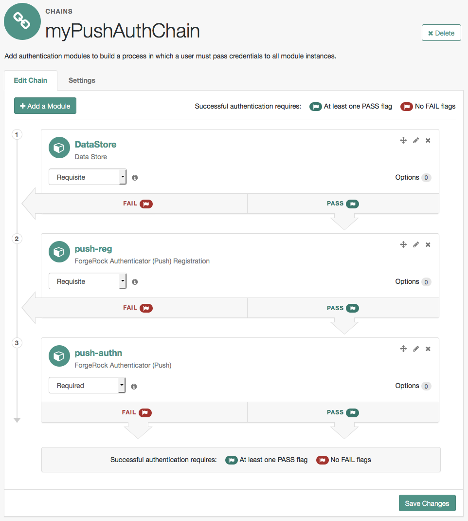 This single authentication chain can handle both device registration and push authentications.