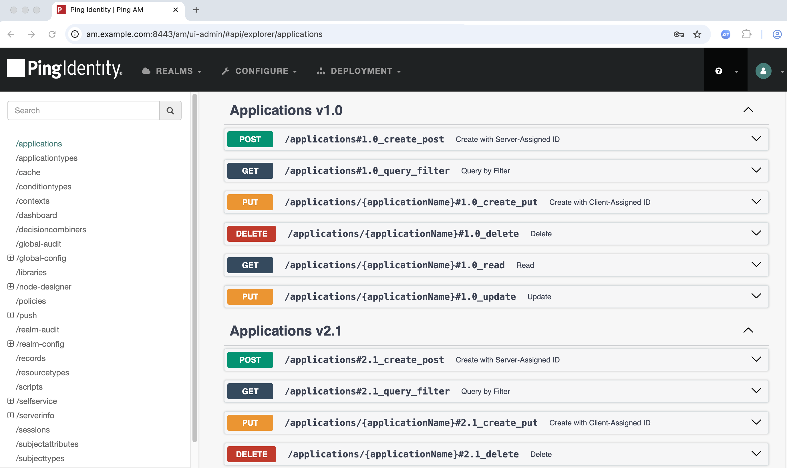 API Explorer, accessible from the AM admin UI