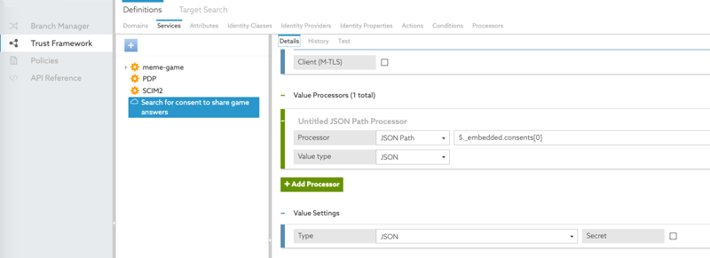 Screen capture that shows the value processor using a JSON Path statement