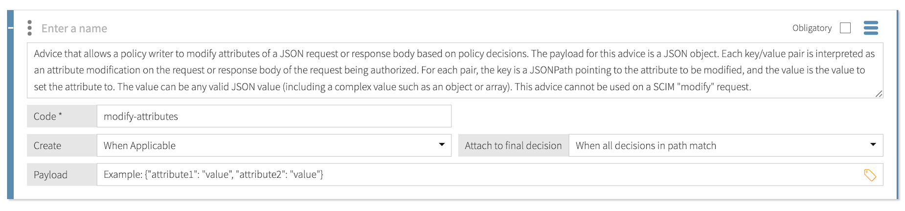 Screen capture of the modify-attributes statement template