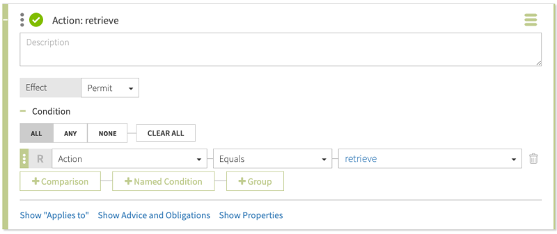 Screen capture of the rule to permit retrieval of User resources, configured as specified