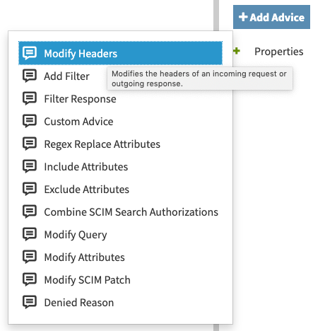 Screen capture of hovering over an advice type to show its description