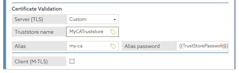 Screen capture illustrating the Certificate Validation section, configured as specified, in the Policy Editor