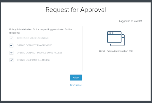 Screen capture of the Request for Approval window with all scope check boxes selected and the Allow button at the bottom center