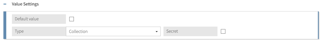 Screen capture of the Value Settings section of a query attribute definition with Collection selected as the Type