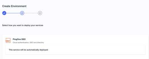 A screen capture of the admin console Create Environment page showing SSO will be automatically deployed.
