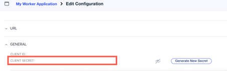 A screen capture showing the admin portal Edit Configuration page with the Client Secret section highlighted.