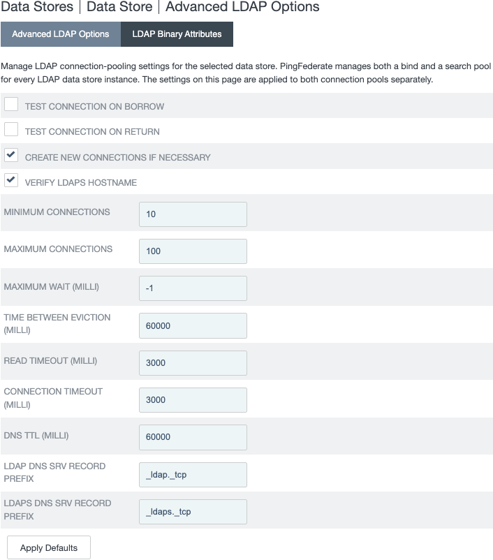 PingFederate’s Advanced LDAP Options window