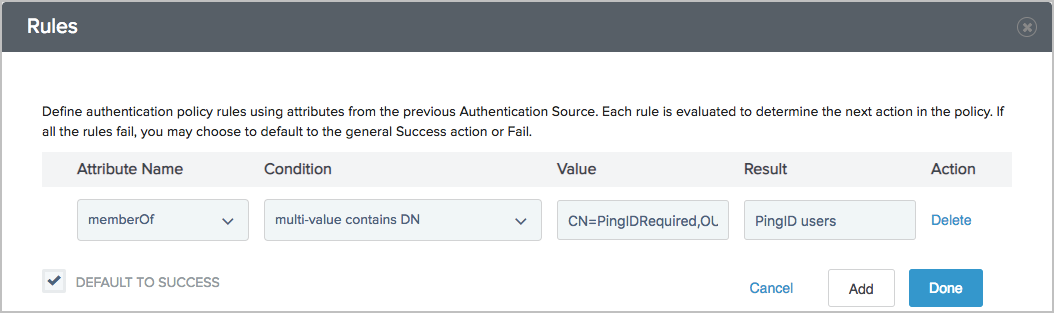 A sample Rules dialog