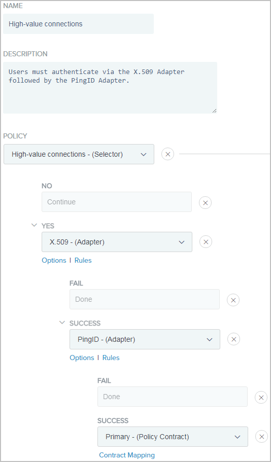 A screen capture illustrating a sample policy for high-value connections.