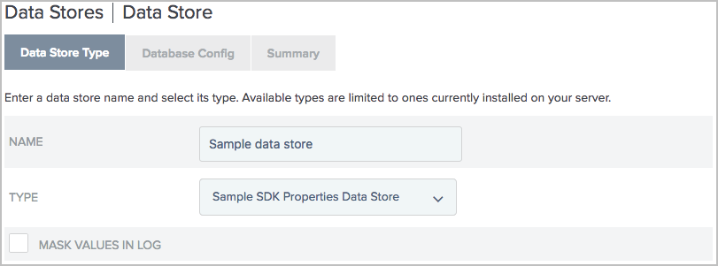 A sample screenshot of the Data Store Type tab.