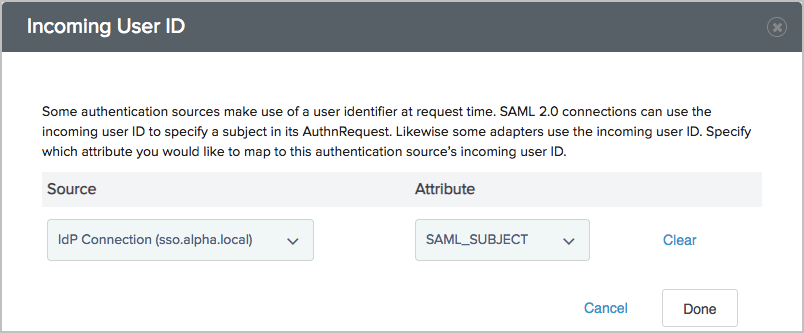 Screen capture illustrating the Incoming user ID dialog window.