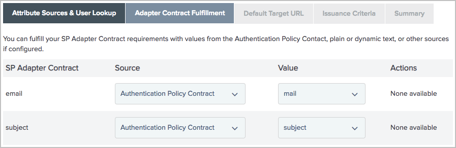 Screen capture illustrating a configured adapter contract fulfillment tab.