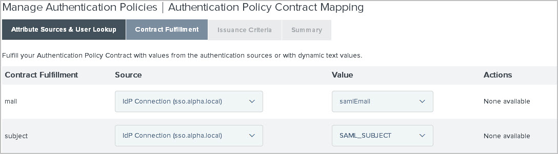 Screen capture illustrating a configured authentication policy contract fulfillment.